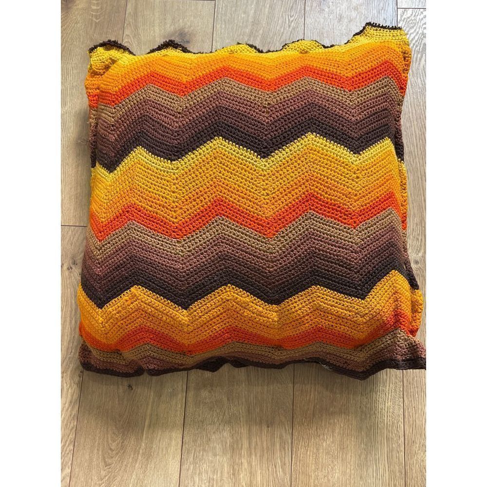 Handmade crochet reversible ripple striped throw pillow